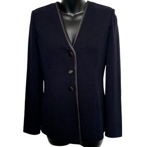 St. John Women's Black Santana Knit Suit Jacket/Blazer Black Satin Trim - Size 2